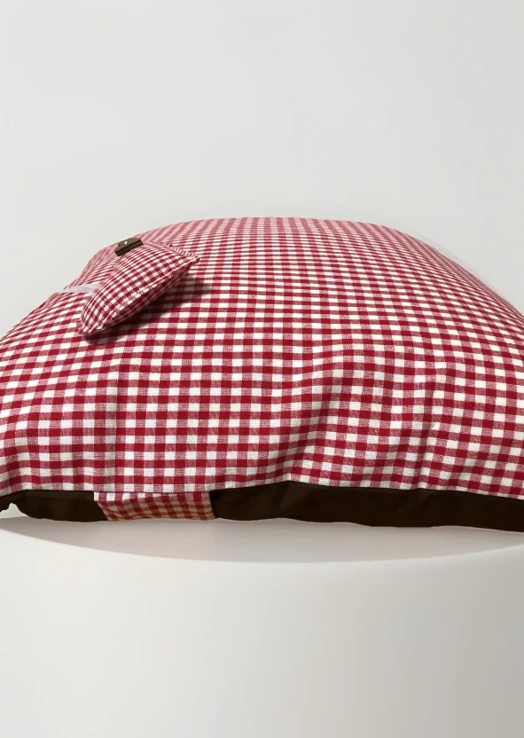 Landhausstil Kissenhülle * Kissenbezug * rot/weiß/braun kariertes Dekokissen mit Herzanhänger