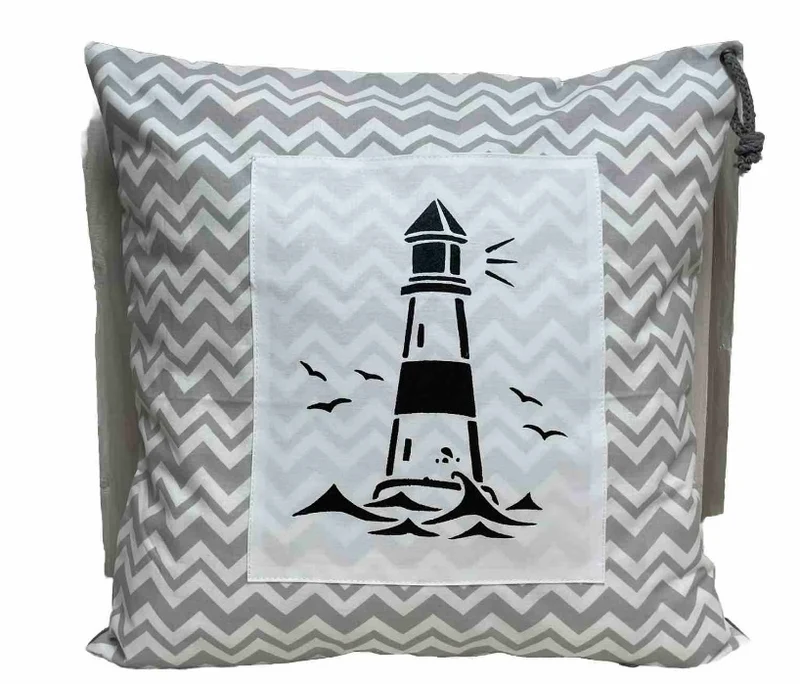 Maritime Kissenhülle, Landhausstil Kissen * Leuchtturm* grau/weiß