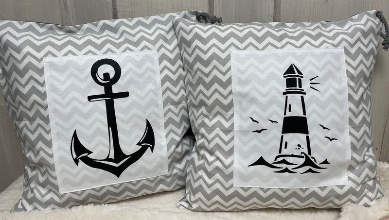 Maritime Kissenhülle, Landhausstil Kissen * Leuchtturm* grau/weiß