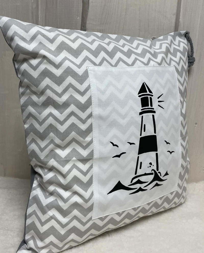 Maritime Kissenhülle, Landhausstil Kissen * Leuchtturm* grau/weiß