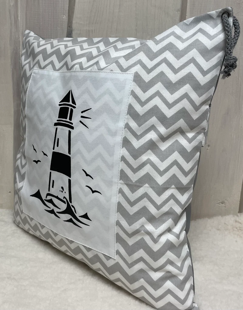 Maritime Kissenhülle, Landhausstil Kissen * Leuchtturm* grau/weiß