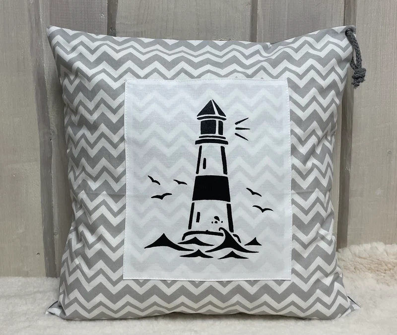 Maritime Kissenhülle, Landhausstil Kissen * Leuchtturm* grau/weiß