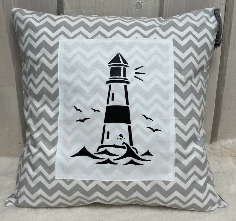 Maritime Kissenhülle, Landhausstil Kissen * Leuchtturm* grau/weiß