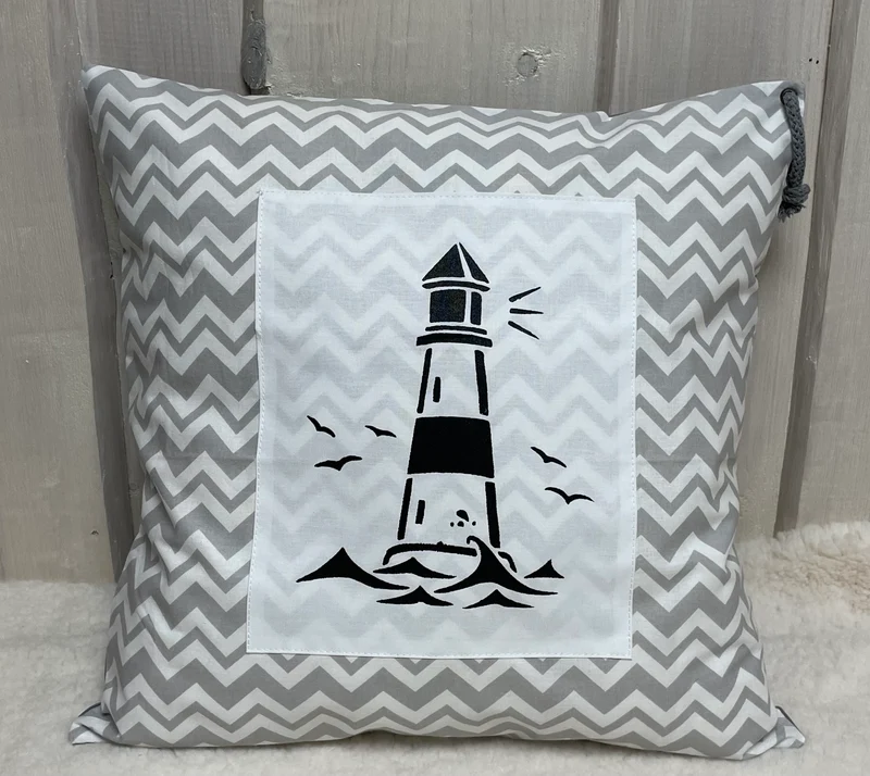 Maritime Kissenhülle, Landhausstil Kissen * Leuchtturm* grau/weiß