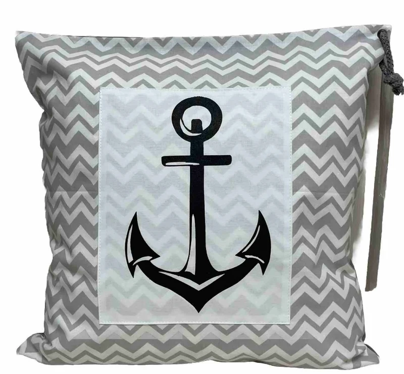 Maritime Kissenhülle, Landhausstil Kissenbezug * Anker * grau/weiß