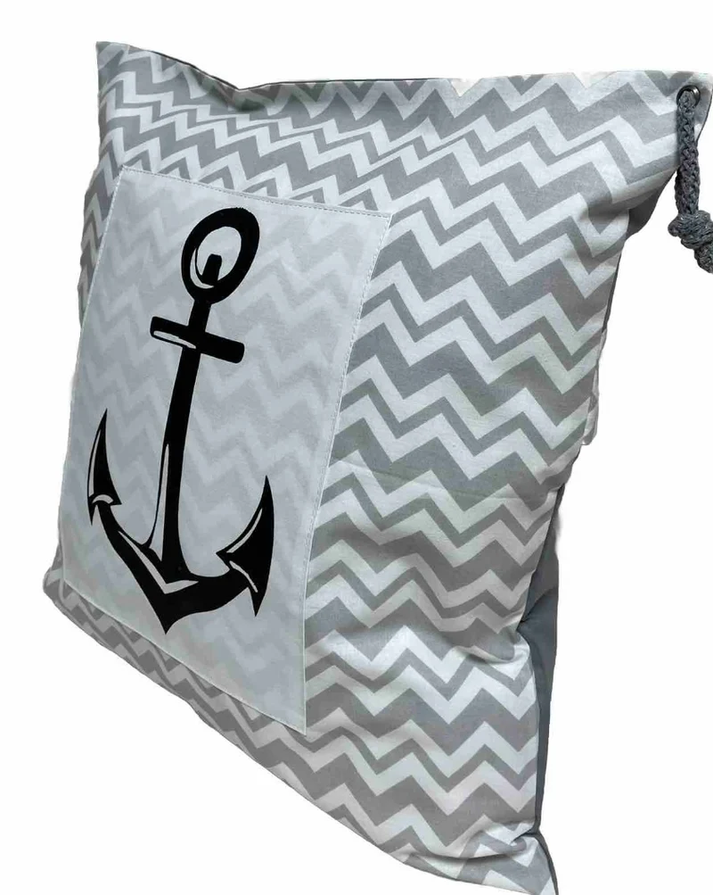 Maritime Kissenhülle, Landhausstil Kissenbezug * Anker * grau/weiß