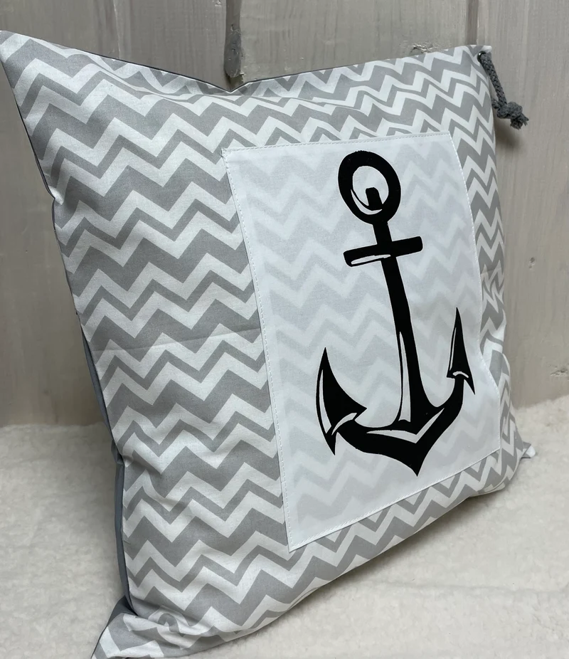 Maritime Kissenhülle, Landhausstil Kissenbezug * Anker * grau/weiß