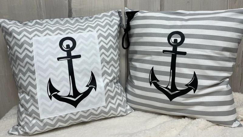 Maritime Kissenhülle, Landhausstil Kissenbezug * Anker * grau/weiß