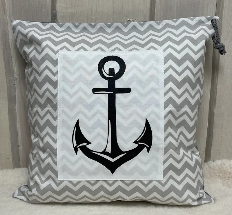 Maritime Kissenhülle, Landhausstil Kissenbezug * Anker * grau/weiß
