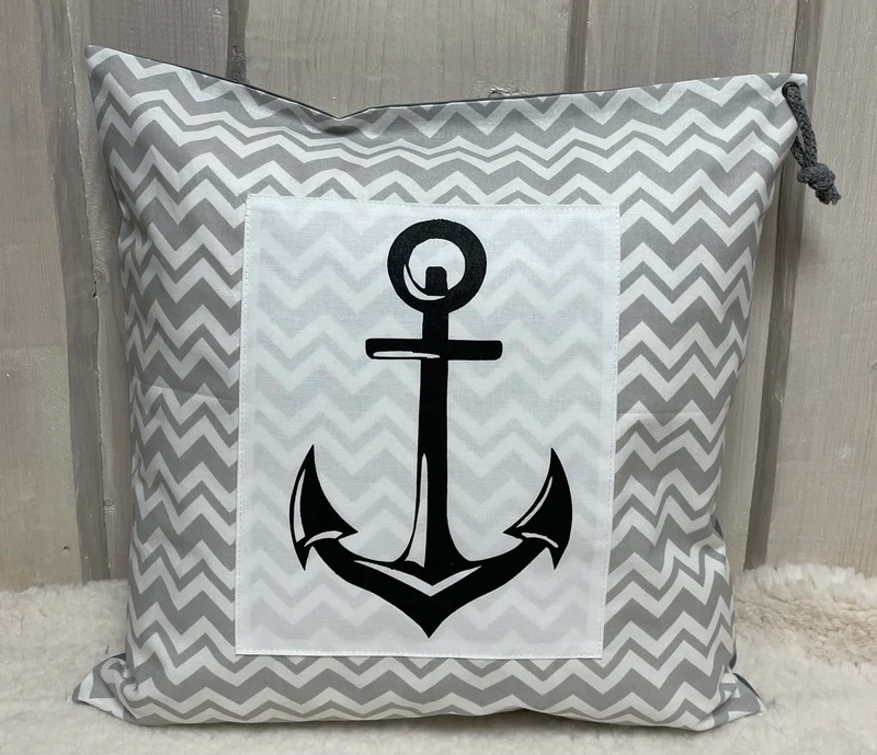 Maritime Kissenhülle, Landhausstil Kissenbezug * Anker * grau/weiß