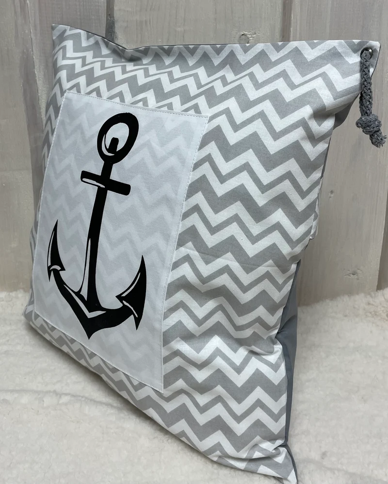 Maritime Kissenhülle, Landhausstil Kissenbezug * Anker * grau/weiß