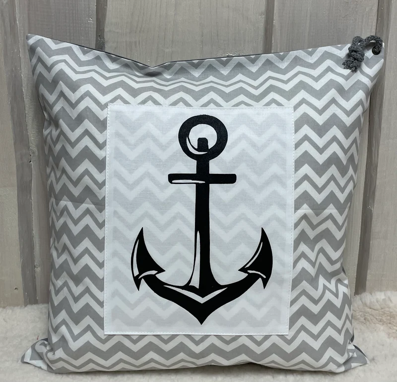 Maritime Kissenhülle, Landhausstil Kissenbezug * Anker * grau/weiß