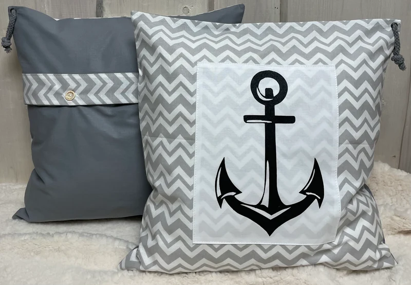 Maritime Kissenhülle, Landhausstil Kissenbezug * Anker * grau/weiß