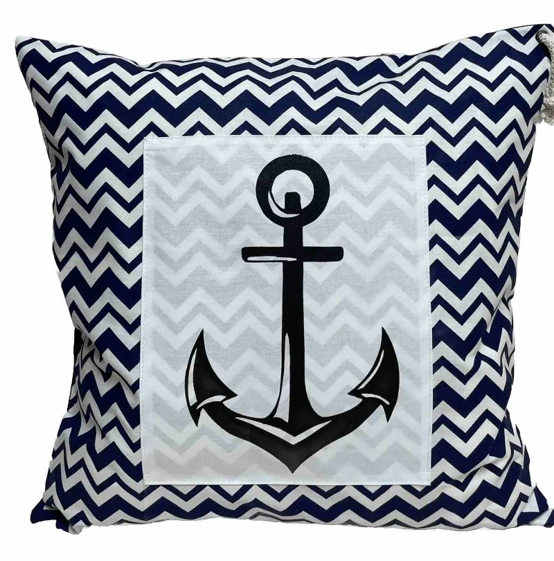 Maritime Kissenhülle, Landhausstil Kissen, Anker blau/weiß