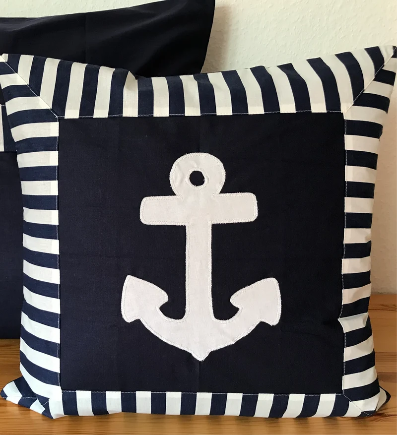 Maritime Kissenhülle, Landhausstil Kissenbezug *Anker* blau/weiß