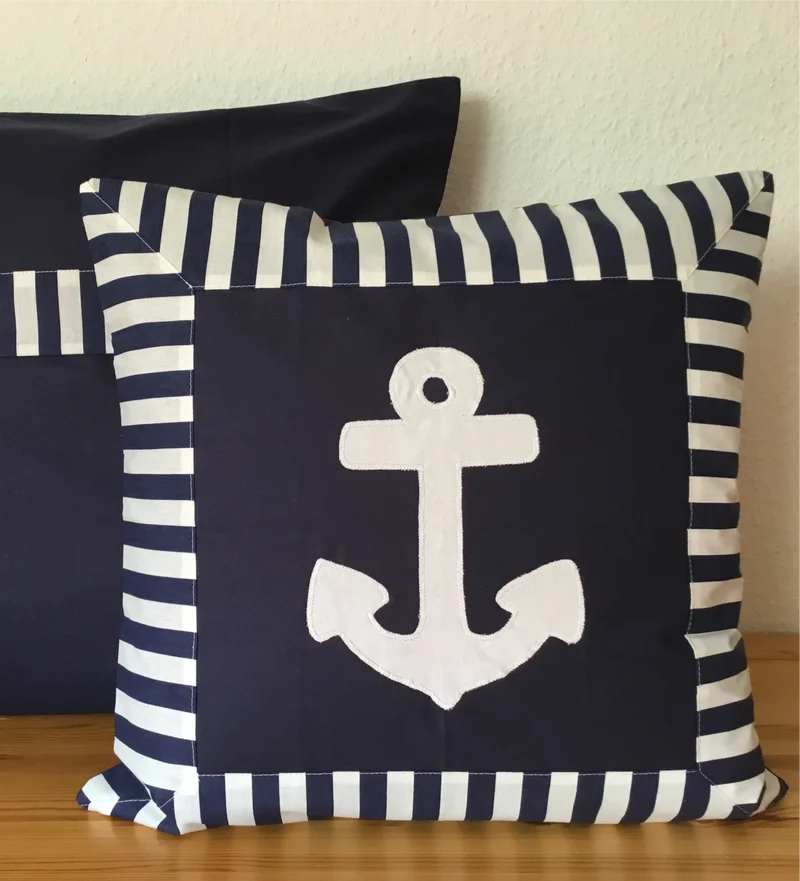 Maritime Kissenhülle, Landhausstil Kissenbezug *Anker* blau/weiß