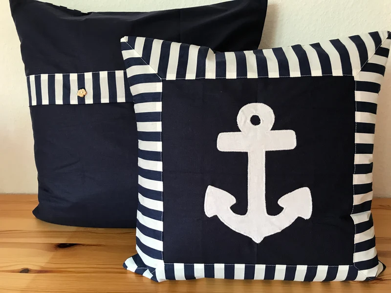 Maritime Kissenhülle, Landhausstil Kissenbezug *Anker* blau/weiß