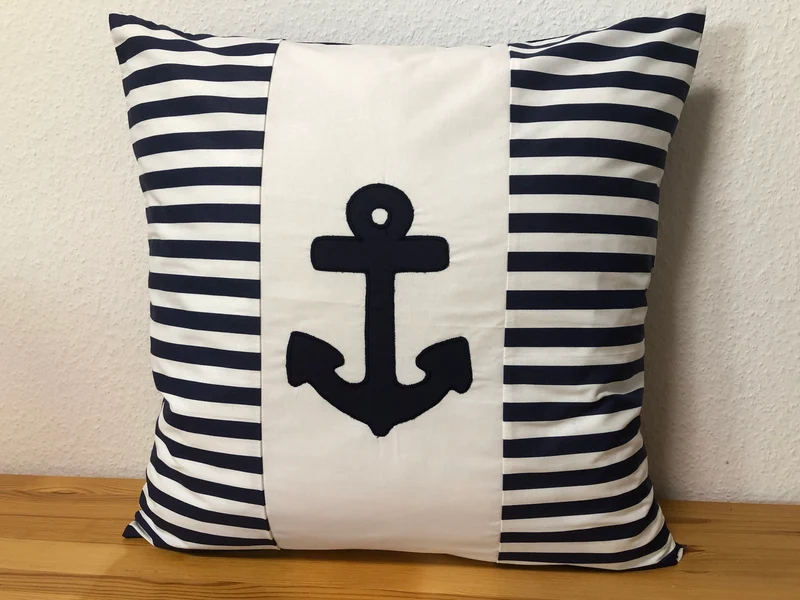 1 Maritime Kissenhülle, Kissenbezug,Landhausstil Kissen Anker weiß/blau
