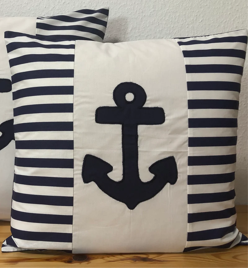 1 Maritime Kissenhülle, Kissenbezug,Landhausstil Kissen Anker weiß/blau