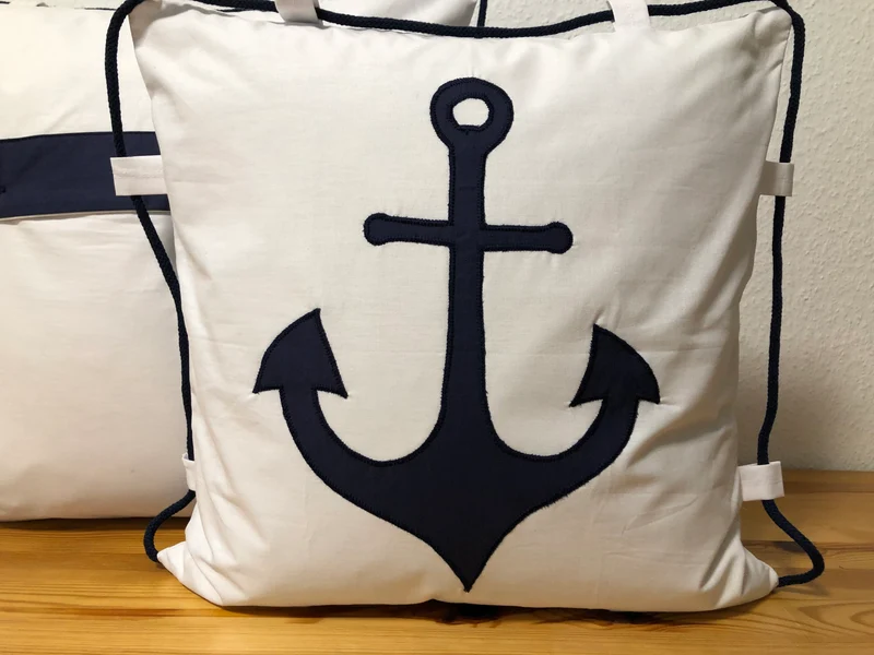 1 Maritime Kissenhülle, Landhausstil Kissenbezug * Anker * weiß/blau