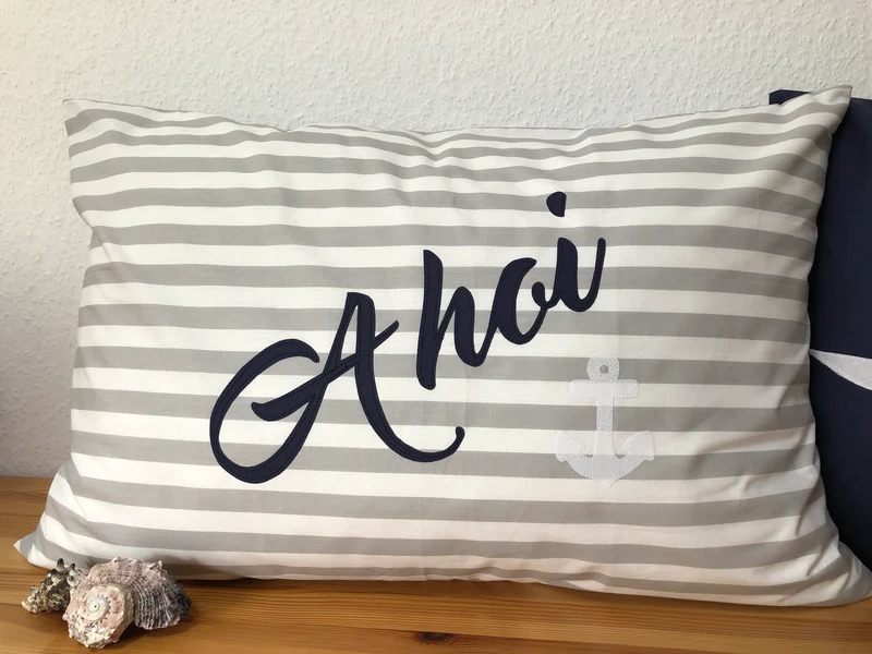 Maritime Kissenhülle, Landhausstil Kissenbezug * Ahoi * grau/weiß 40x60cm.