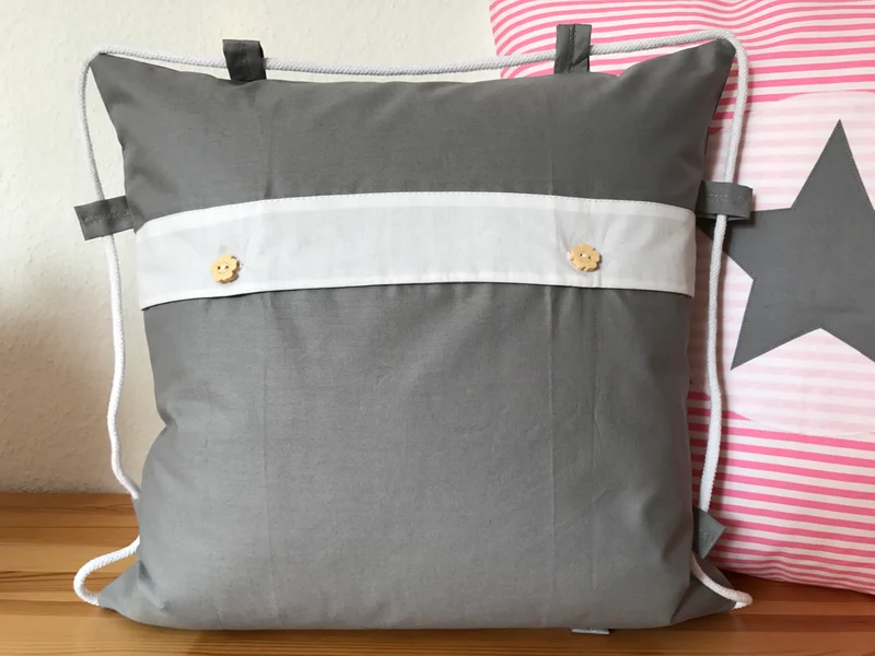 Maritime Kissenhülle mit Kordel, Landhausstil Dekokissen * Anker * grau/weiß