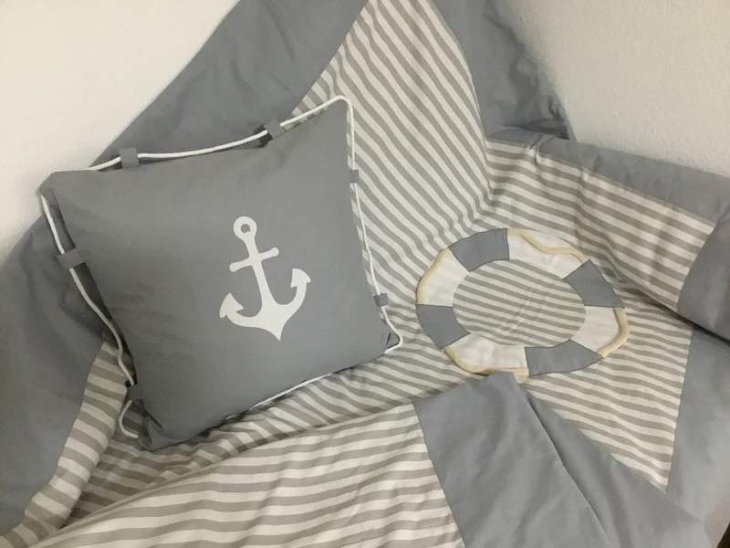 Maritime Kissenhülle mit Kordel, Landhausstil Dekokissen * Anker * grau/weiß