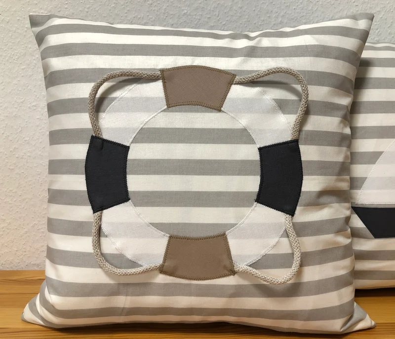 Maritime Kissenhülle, Landhausstil Kissenbezug * Rettungsring * grau/weiß/beige