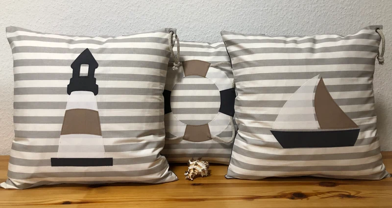 Maritime Kissenhülle, Landhausstil Kissenbezug * Rettungsring * grau/weiß/beige