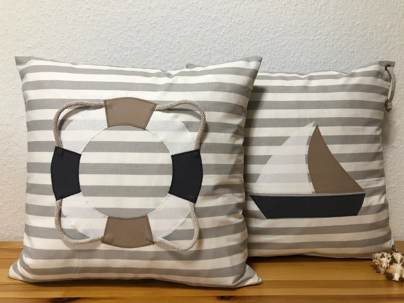 Maritime Kissenhülle, Landhausstil Kissenbezug * Rettungsring * grau/weiß/beige