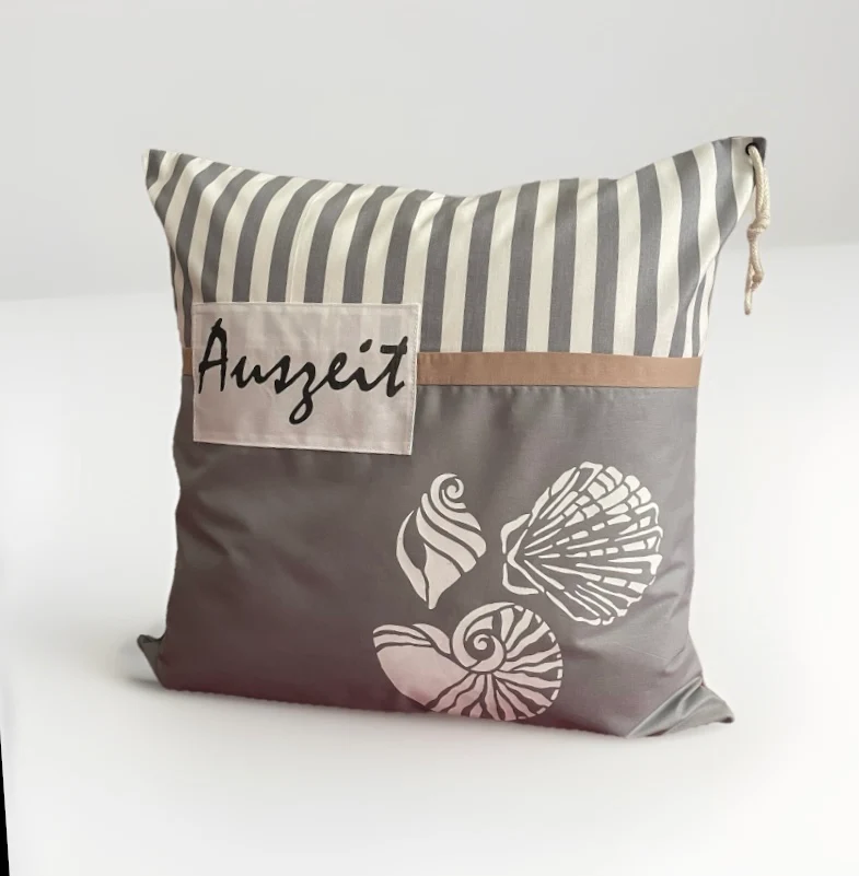 Maritime Kissenhülle, Landhausstil Kissenbezug *Auszeit* grau/weiß