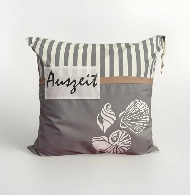 Maritime Kissenhülle, Landhausstil Kissenbezug *Auszeit* grau/weiß