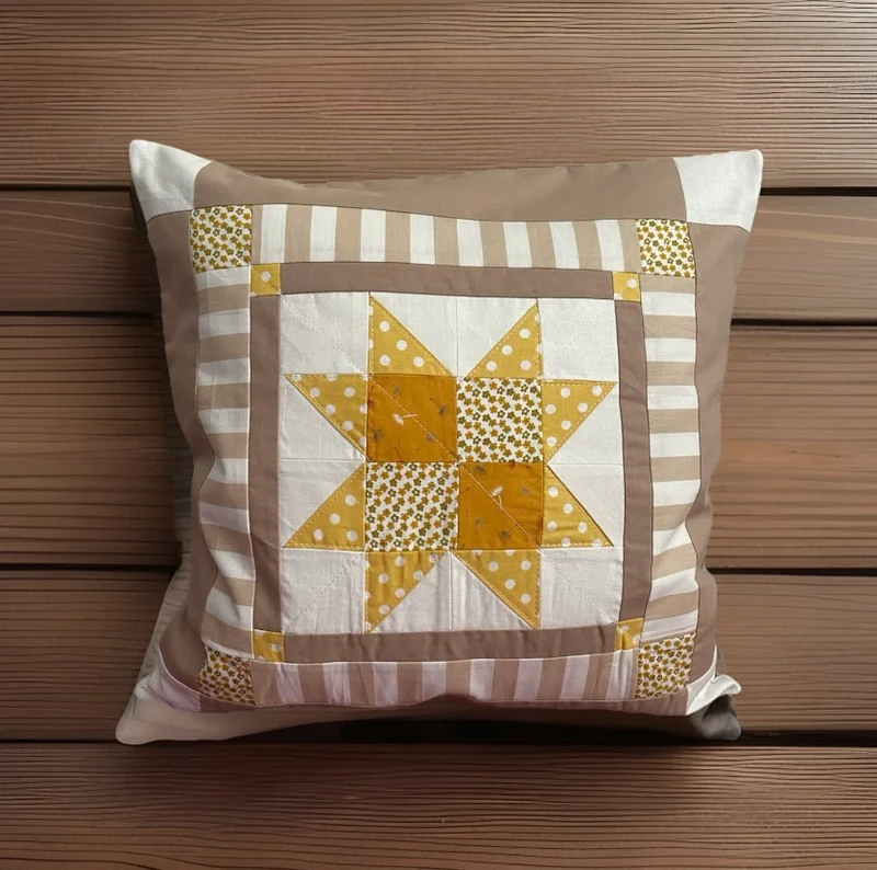 Patchwork Kissenhülle, Landhausstil Kissenbezug, beige/weiß/gelb 40x40cm
