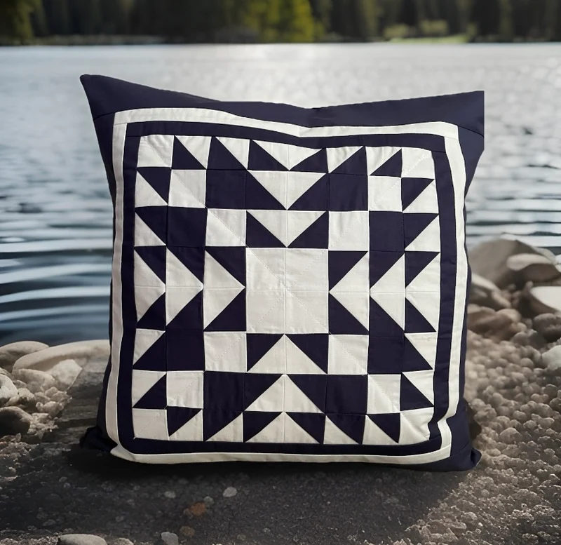 Patchwork Kissenhülle, Landhausstil Kissenbezug, blau/weiß 50x50cm