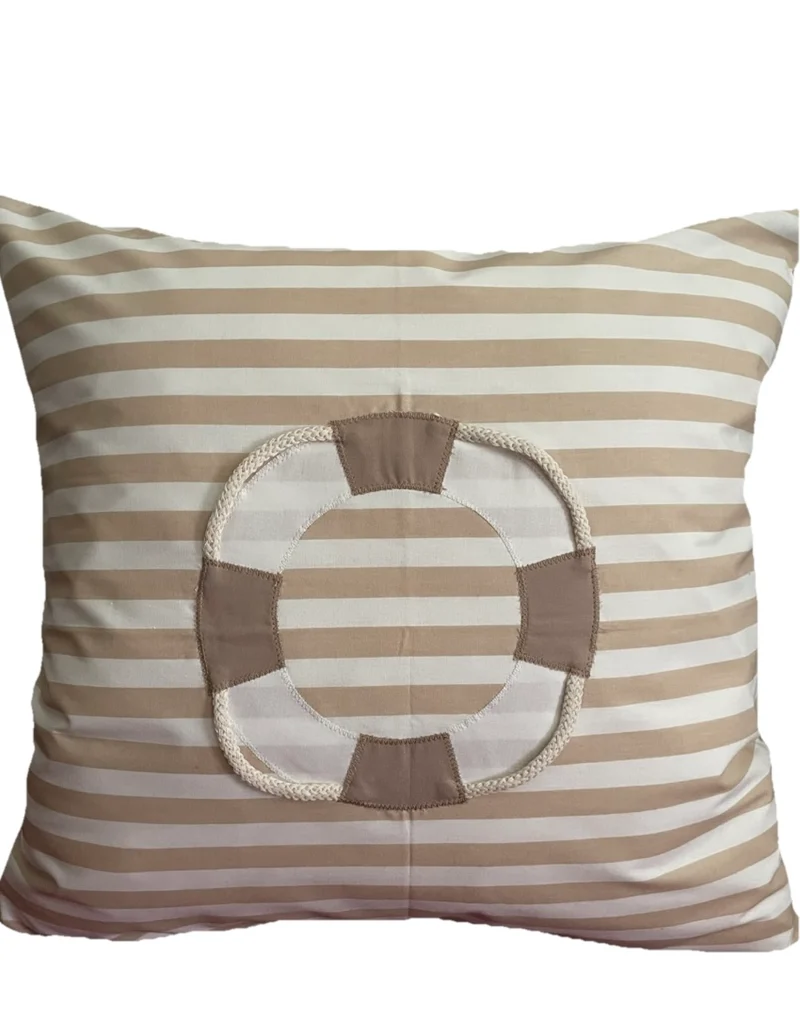 1 Maritime Kissenhülle, Landhausstil Kissenhüllen *Rettungsring* beige/weiß gestreift
