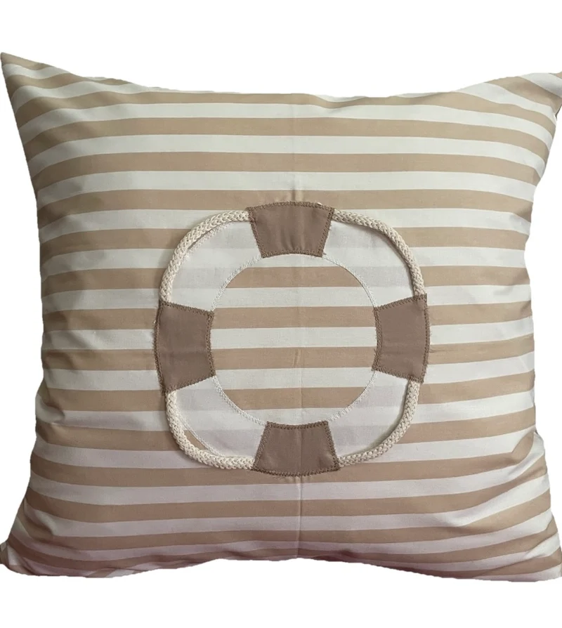 1 Maritime Kissenhülle, Landhausstil Kissenhüllen *Rettungsring* beige/weiß gestreift