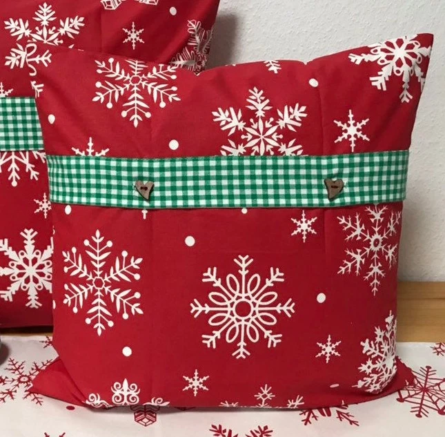 1x Weihnachtliche Landhausstil Kissenhülle * Kissenbezug * Dekokissen * rot/weiß