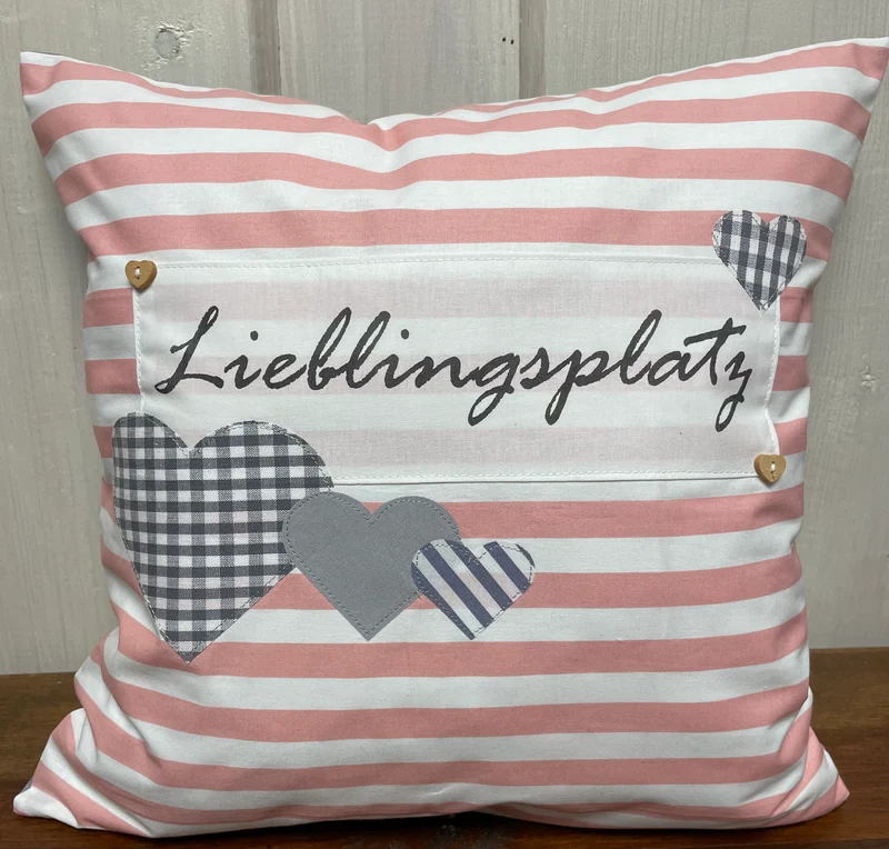 Landhausstil Kissenhülle * Kissenbezug * Dekokissen * Lieblingsplatz * rosa/weiß gestreift