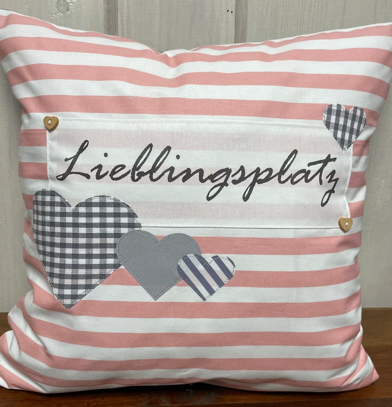 Landhausstil Kissenhülle * Kissenbezug * Dekokissen * Lieblingsplatz * rosa/weiß gestreift
