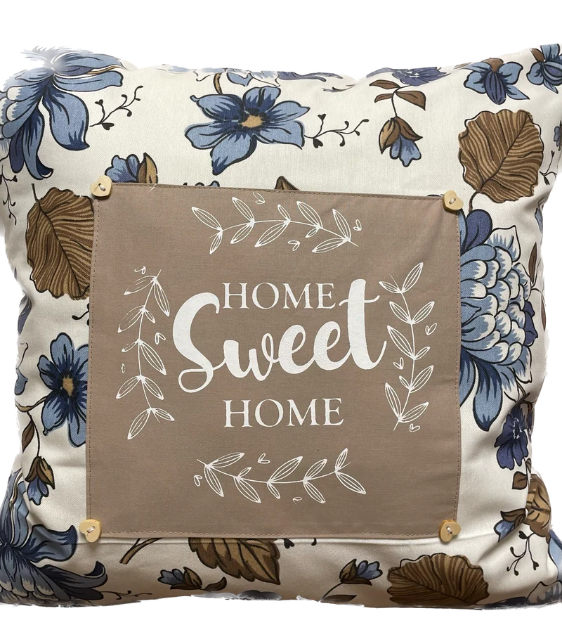 Landhausstil Kissenhülle * Kissenbezug * Dekokissen „ Home Sweet Home „ beige/blau geblumt