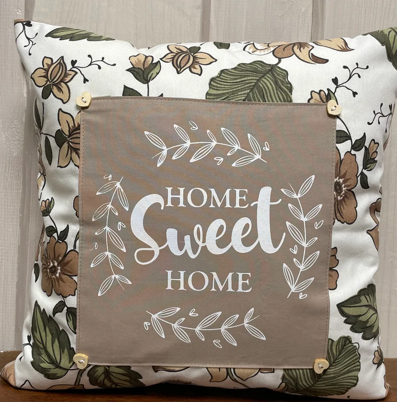 Landhausstil Kissenhülle * Kissenbezug * Dekokissen „ Home Sweet Home „ beige/grün