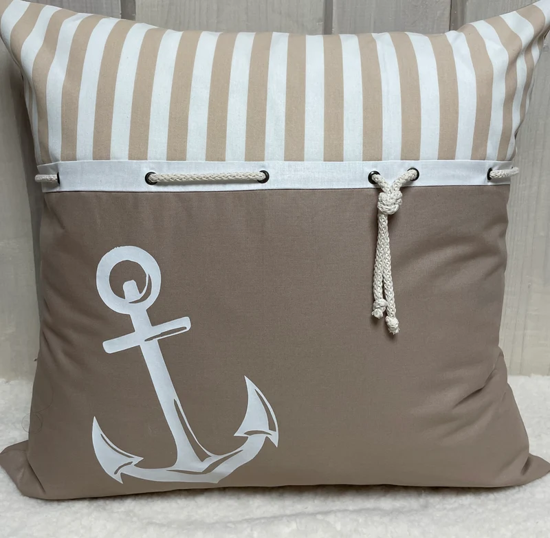 Maritime Kissenhülle, Landhausstil Dekokissen * Anker * beige/weiß