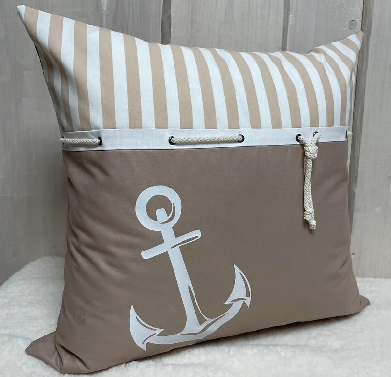 Maritime Kissenhülle, Landhausstil Dekokissen * Anker * beige/weiß