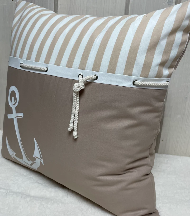 Maritime Kissenhülle, Landhausstil Dekokissen * Anker * beige/weiß