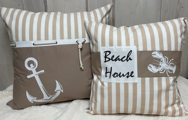 Maritime Kissenhülle, Landhausstil Dekokissen * Anker * beige/weiß