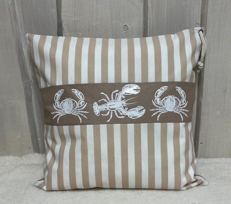 Maritime Kissenhülle, Landhausstil Dekokissen * Krebse * beige/weiß