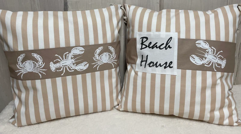 Maritime Kissenhülle, Landhausstil Dekokissen * Krebse * beige/weiß