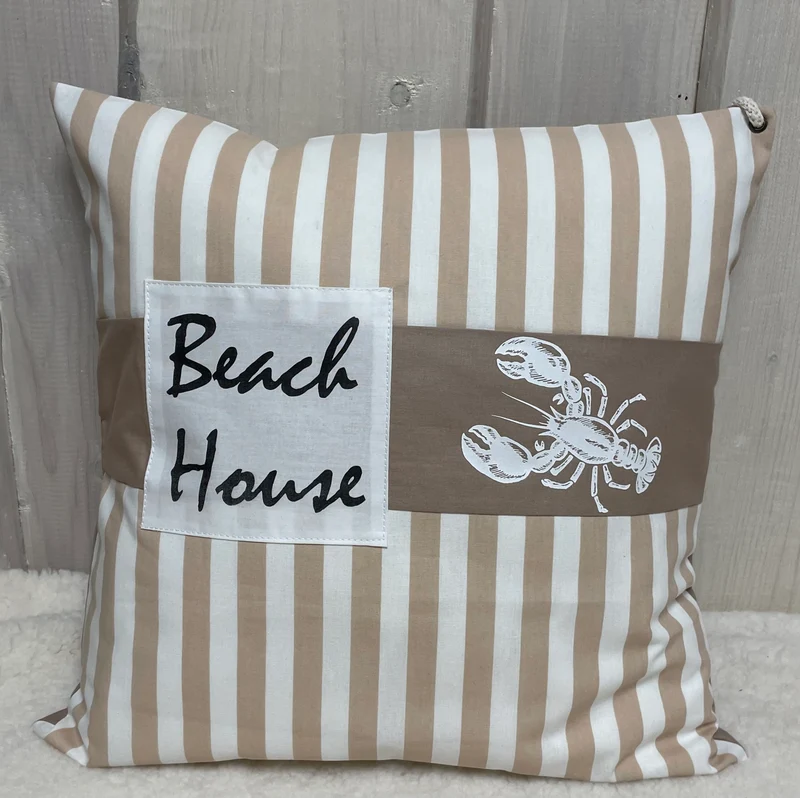 Maritime Kissenhülle, Landhausstil Dekokissen * Beach House * beige/weiß