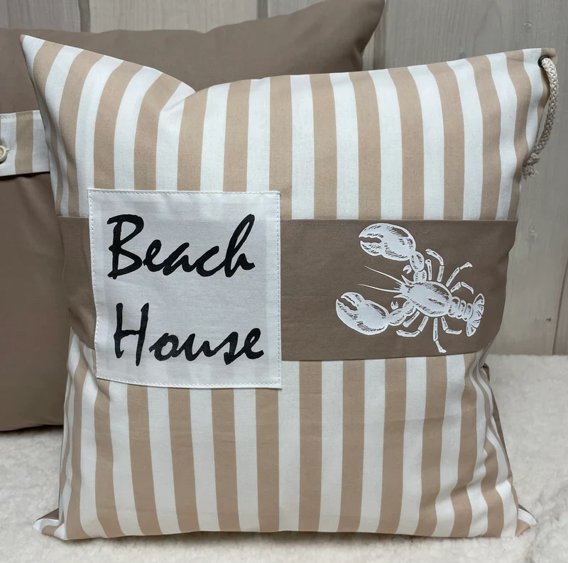 Maritime Kissenhülle, Landhausstil Dekokissen * Beach House * beige/weiß
