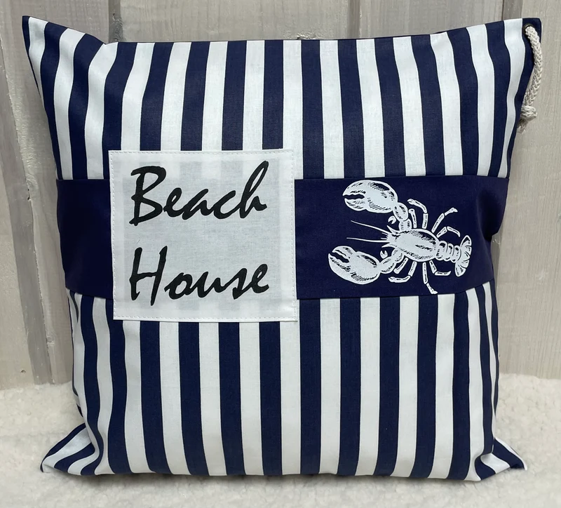 Maritime Kissenhülle, Landhausstil Dekokissen * Beach House * blau/weiß